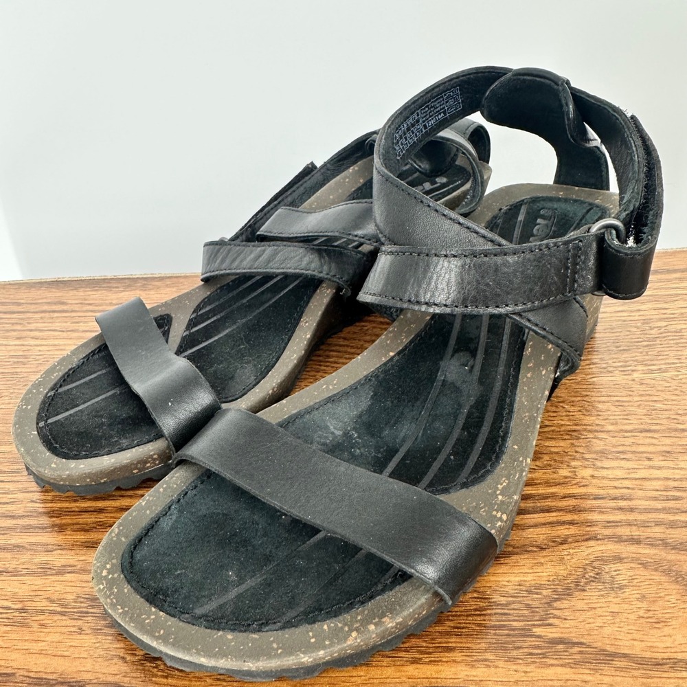 Teva Zirra‎ Wedge Black Leather Strappy Sandals Womens 8 Gorpcore Hiking Travel